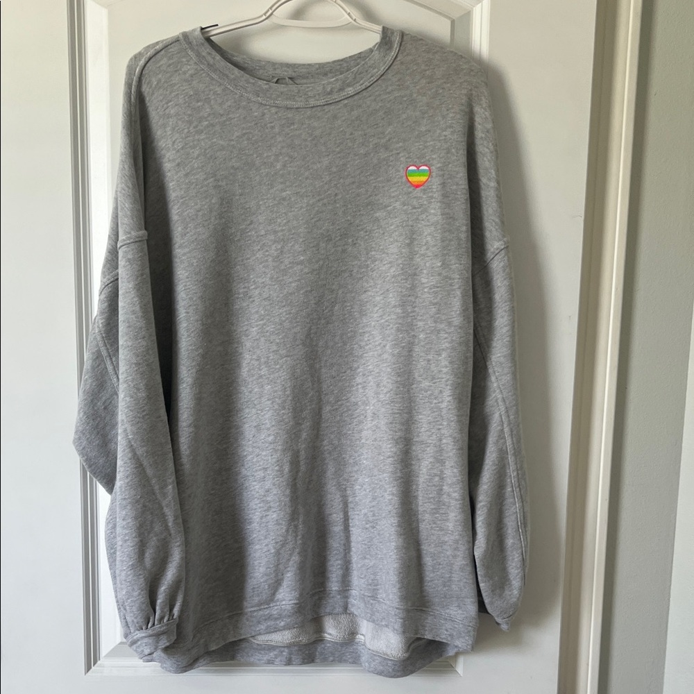 Aerie Heather Gray Crewneck with Colorful Heart